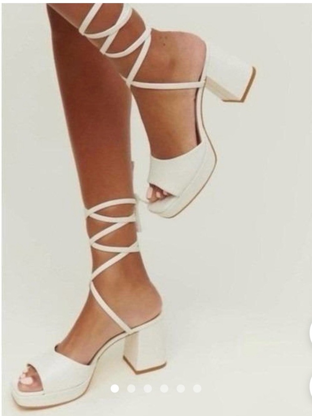 Reformation Strappy White Block Heel Sandals with Ankle Wrap